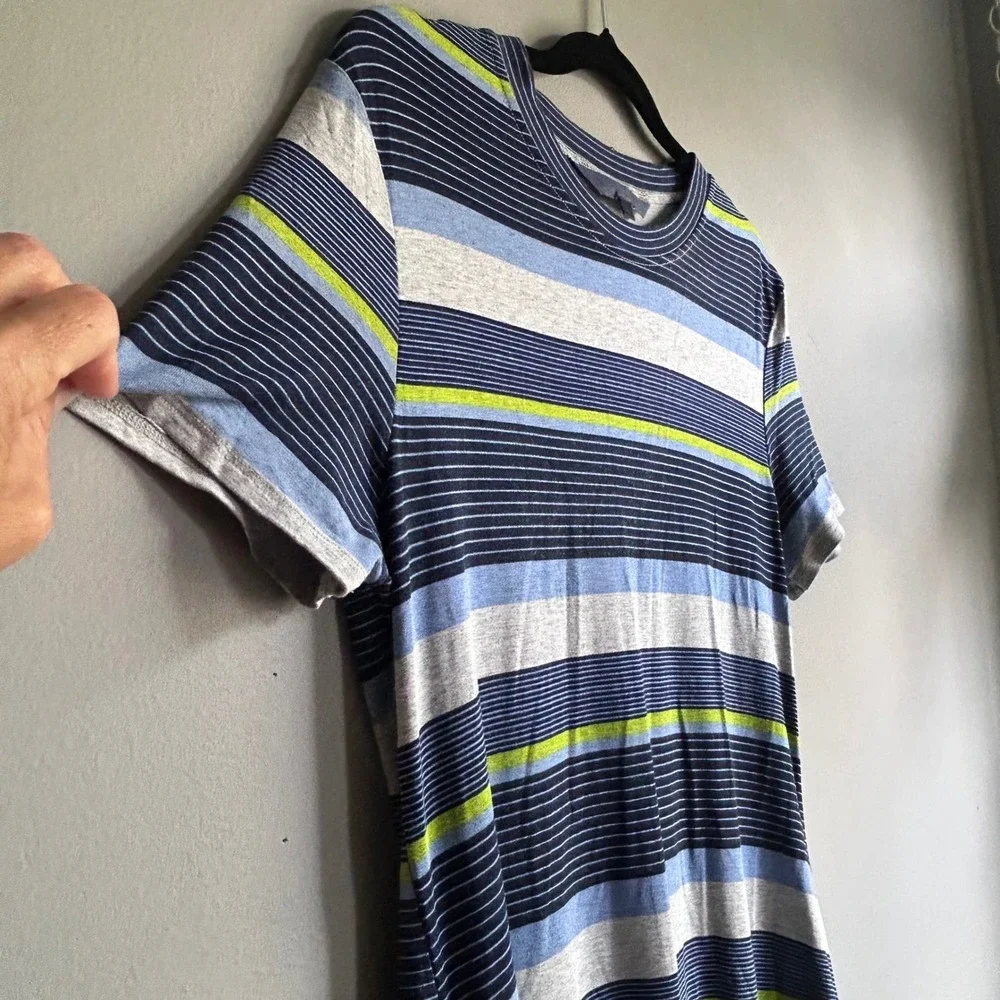 Rachel Rachel Roy Blue‎ Striped Short Sleeve Midi T-Shirt Dress Womens Large